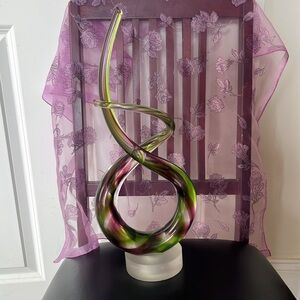 Abstract Glass Sculpture in Green and Purple